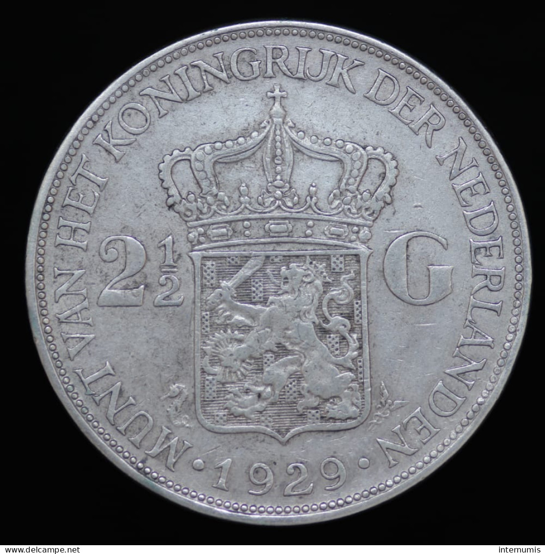 Pays Bas / Netherlands, Wilhelmina I, 2 1/2 Gulden, 1929, Argent (Silver), TTB (EF), KM#165 - 2 1/2 Florín Holandés (Gulden)