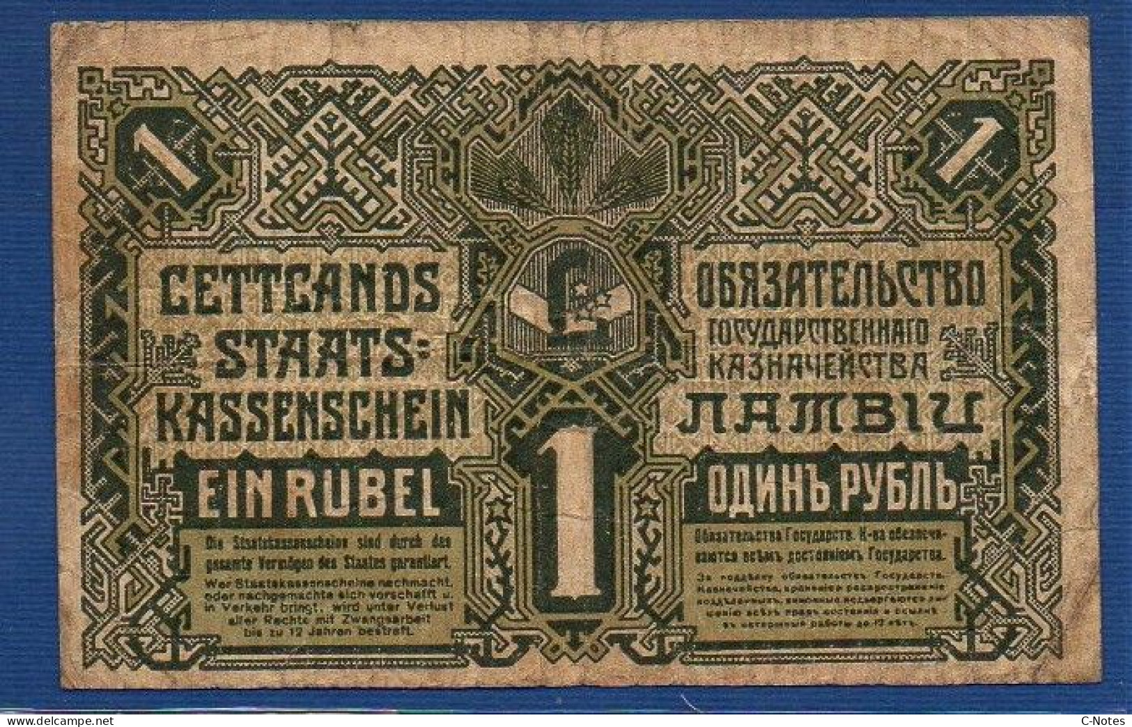 LATVIA - P. 2b – 1 Rublis 1919 VG/F, S/n G 202306 - Lettonie