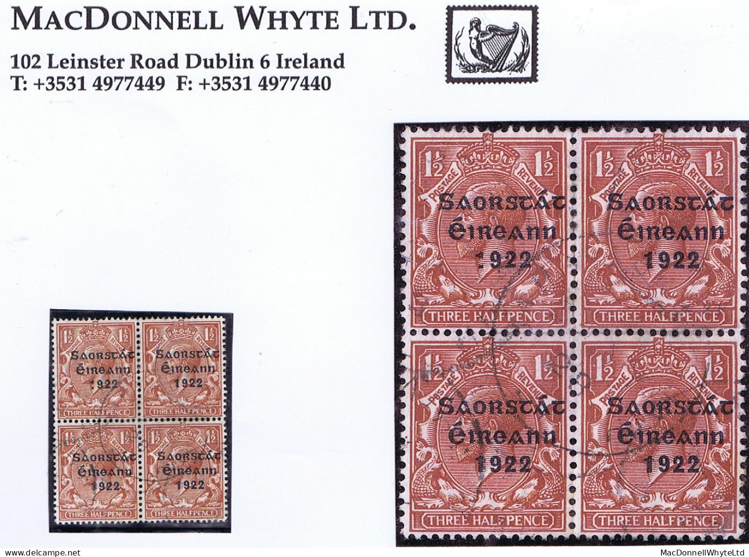 Ireland 1922-23 Thom Saorstat 3-line Ovpt On 1½d Brown Colon For 1 In Used Block Of 4, Dublin Cds - Usati