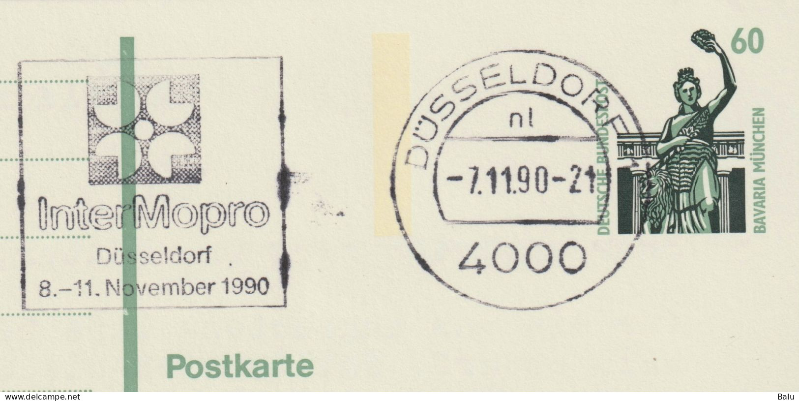 Ganzsache Postkarte 60 Pfg. Michel P144, InterMopro Düsseldorf 7.11.90, Siehe 2 Scans - Enveloppes Privées - Oblitérées