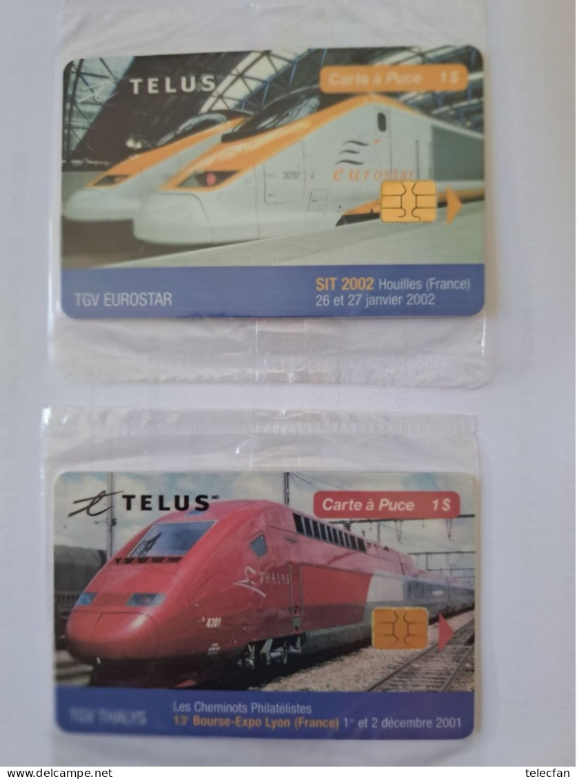 CANADA  2 CARDS TELUS TRAIN ZUG EUROSTAR THALYS 1$ NSB MINT BLISTER 500EX RARE - Trains