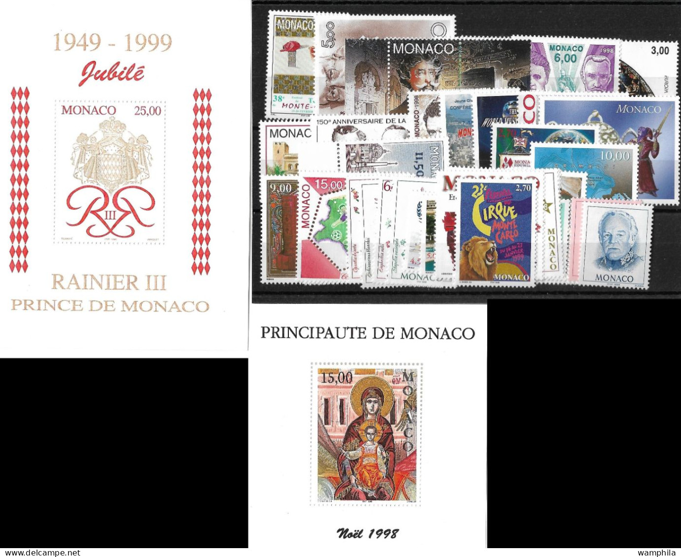 Monaco Année Complète 1998, 40 Timbres**/ Neufs Sans Charnière. Cote 122€. - Full Years