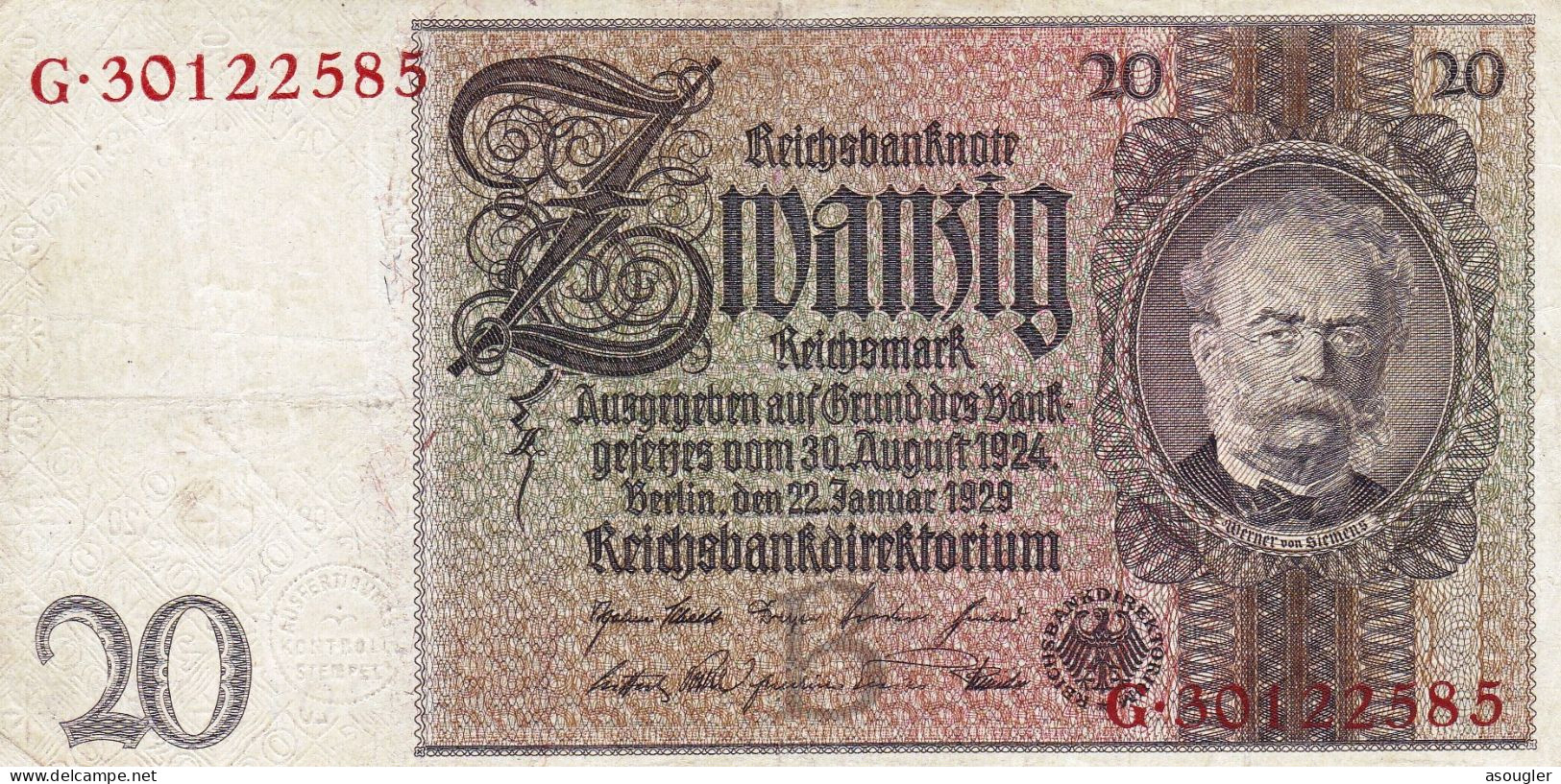 GERMANY 20 Reichs Mark 1929 EXF P-181a "free Shipping Via Registered Air Mail) - 20 Mark