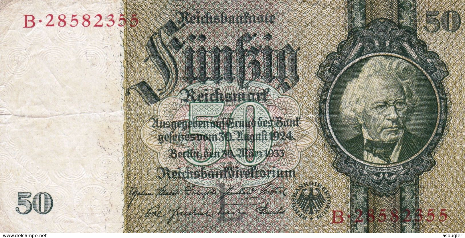 Germany 50 Reichsmark 1933 VF P-182a "free Shipping Via Registered Air Mail" - 100 Reichsmark