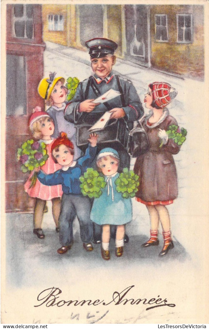 FETES - Bonne Année - Enfants - Facteur - Lettres - Carte Postale Ancienne - Nouvel An