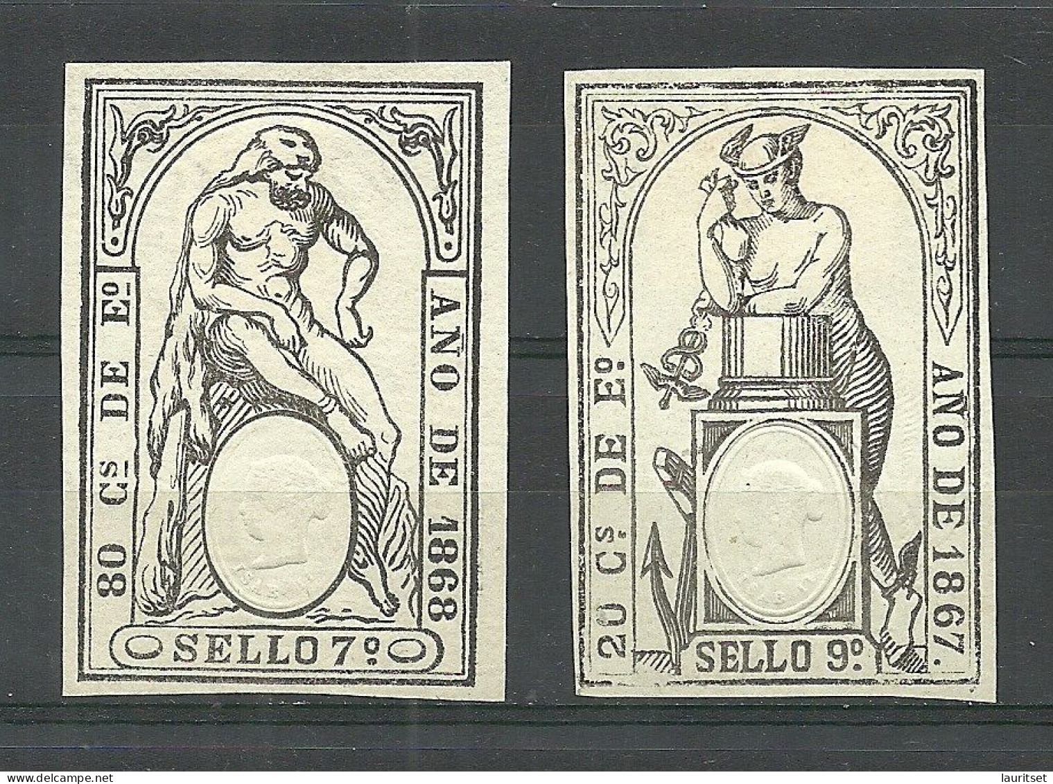 ESPANA Spain 1867-1868 Sello Paper Stamps - Fiscal-postal