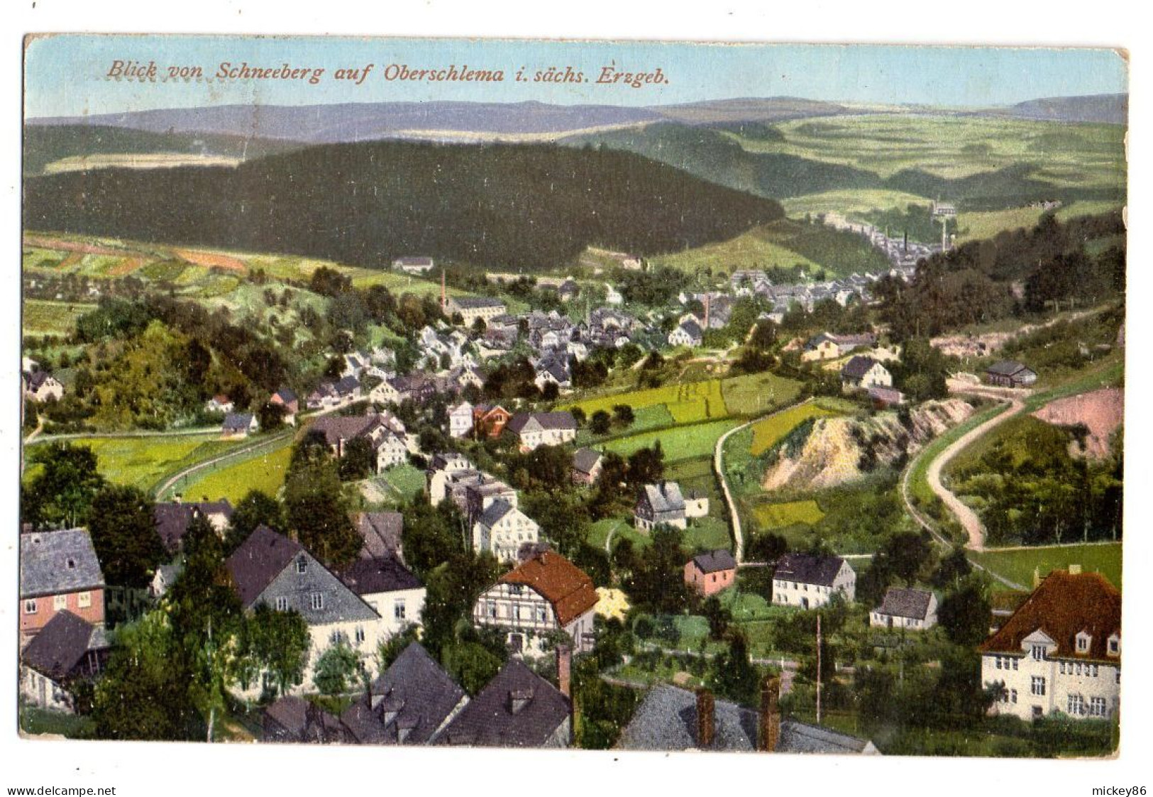 Allemagne--SCHNEEBERG --1927--Blickvon Schneebergauf Oberschlema I Sachs. Erzged....colorisée..timbre..cachet. - Schneeberg