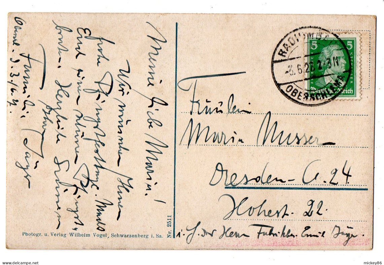 Allemagne--SCHNEEBERG --1927--Blickvon Schneebergauf Oberschlema I Sachs. Erzged....colorisée..timbre..cachet. - Schneeberg