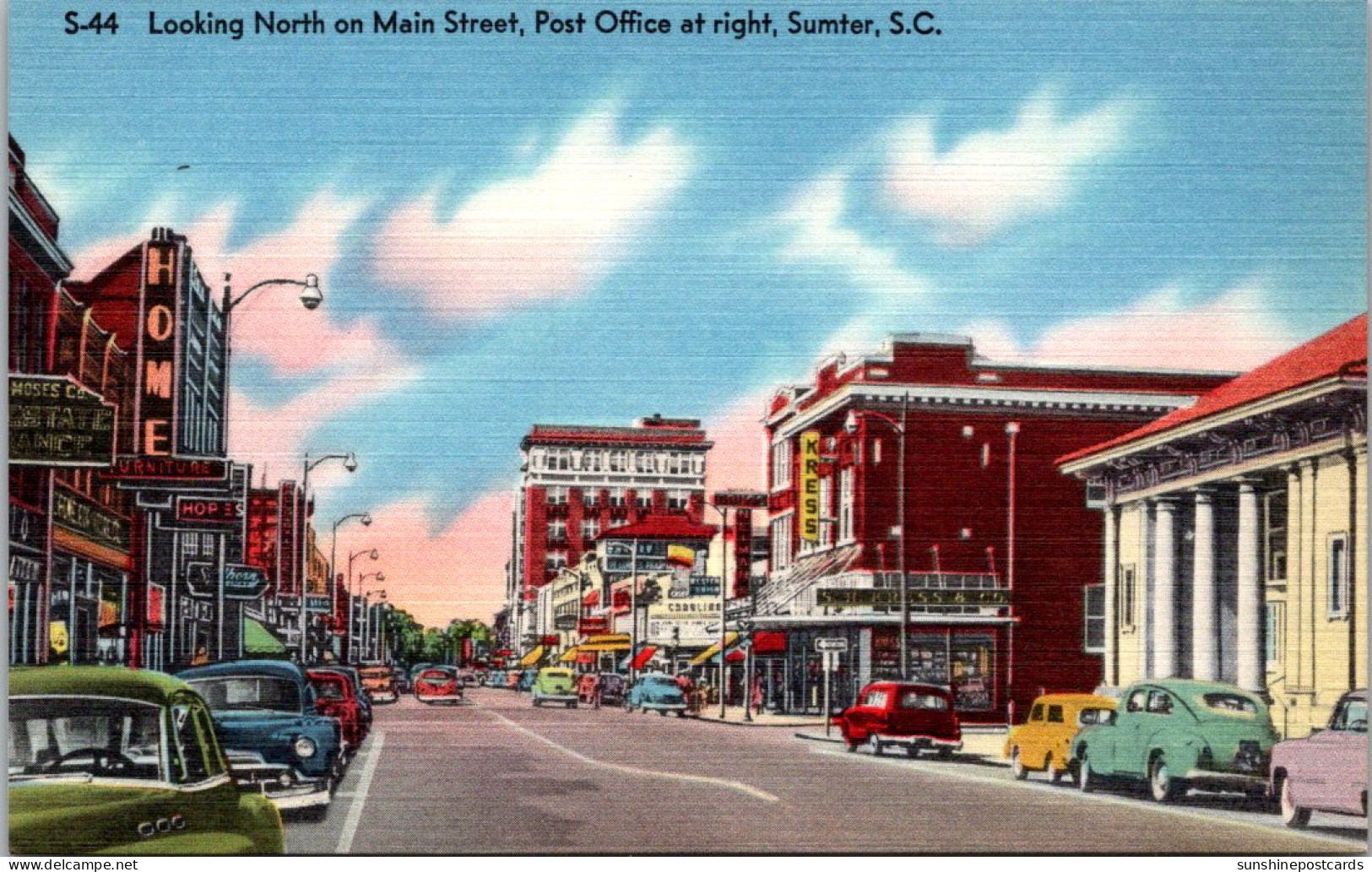 South Carolina Sumter Main Street Looking North Showing Post Office At Right - Sumter