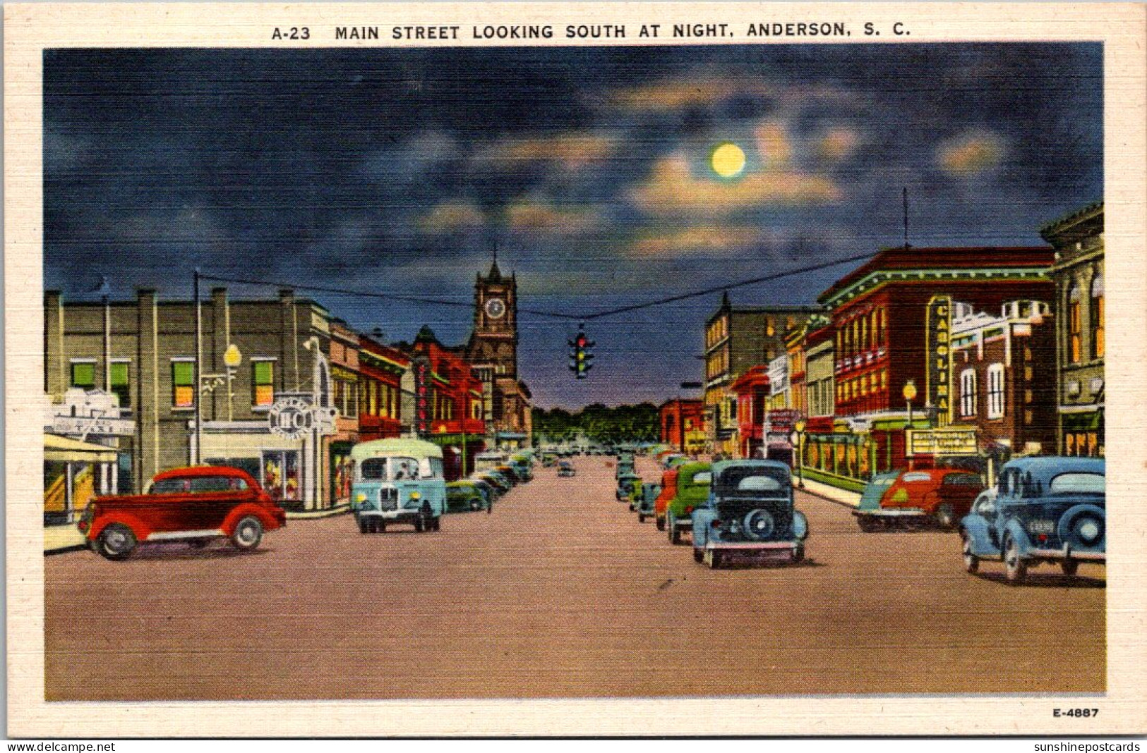 South Carolina Anderson Main Street Looking South At Night - Anderson