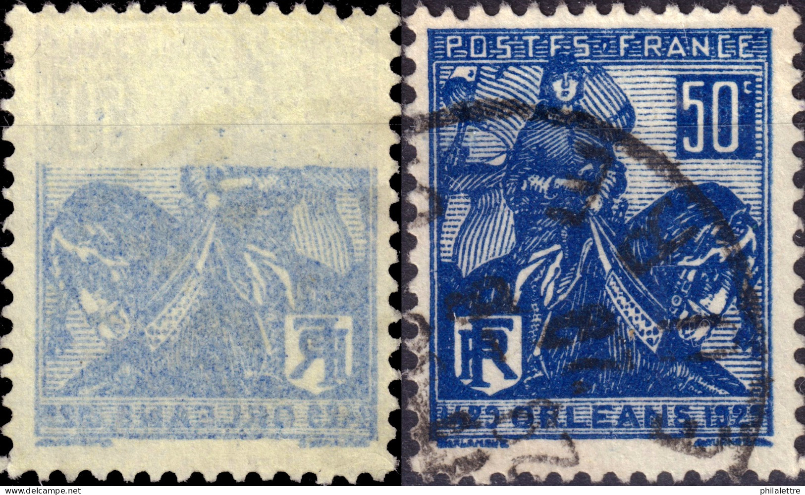 FRANCE - 1929 - Yv.257 50c Jeanne-d'Arc RECTO-VERSO Partiel - Oblitéré TB - Used Stamps