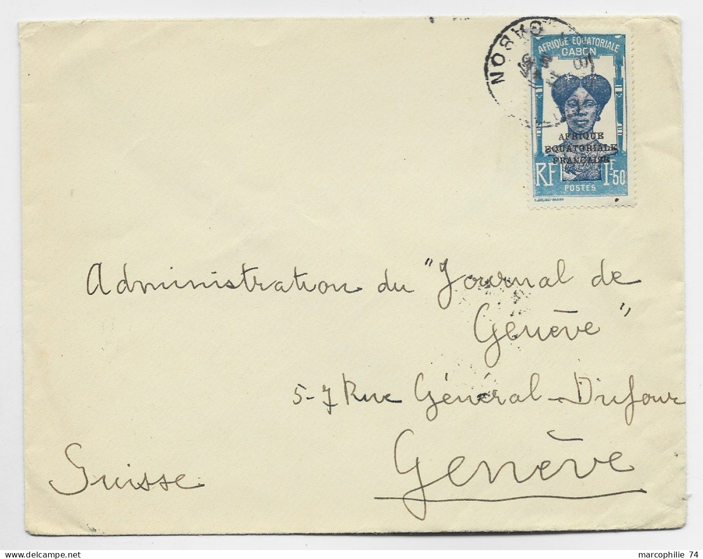 AOF 1FR50 SEUL LETTRE COVER ?? GABON 11 MARS 1937  TO SUISSE - Lettres & Documents