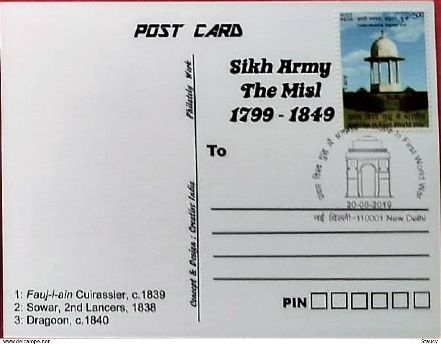 India WWI / SIKHISM - "Sikh Army – The Misl 1799 - 1849" - Indians In First World War New Delhi Canc. Picture Post Card - Covers & Documents