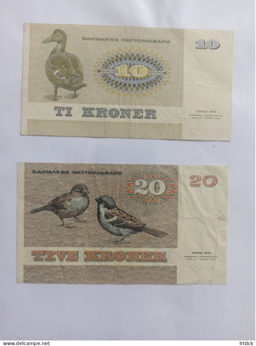 Lot Billets Danemark 10 Kroner  1972 (15€)    Et De 20 Kroner 1972  (15€) - Dinamarca
