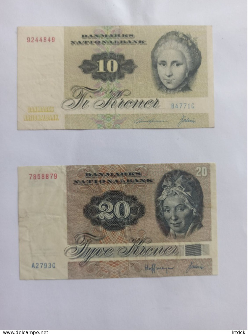 Lot Billets Danemark 10 Kroner  1972 (15€)    Et De 20 Kroner 1972  (15€) - Dinamarca