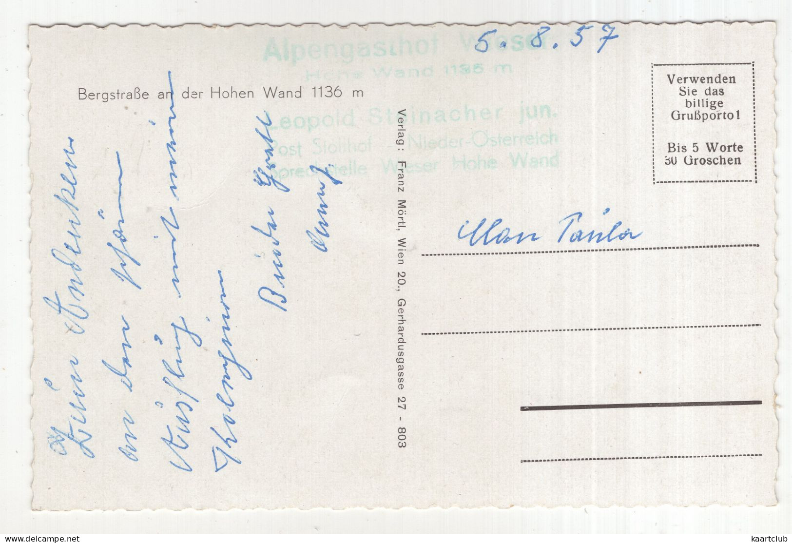 Bergstraße An Der Hohen Wand 1136 M - (NÖ, Österreich) - 1957 - Wiener Neustadt