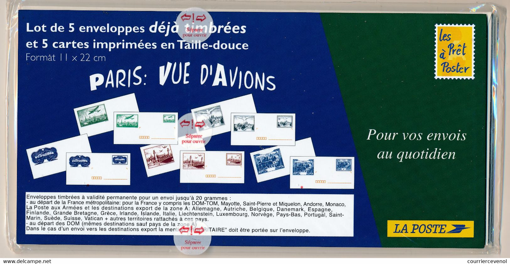 Série 5 Enveloppes PAP - "PARIS - VUE D'AVIONS" - Neuve, Sous Emballage Blister D'origine - PAP : Altri (1995-...)