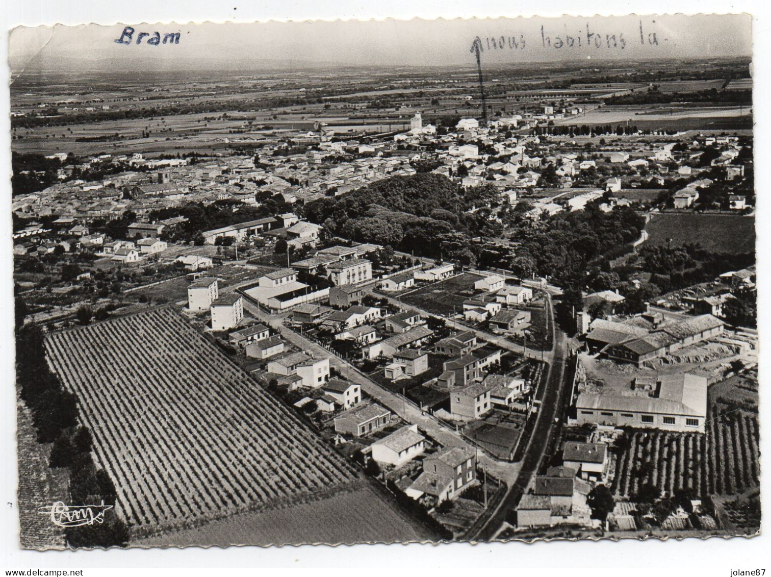 CPSM      11  BRAM     1964      VUE AERIENNE NOUVEAUX QUARTIERS LOTISSEMENT CITE JACQUES RANCOULE - Bram