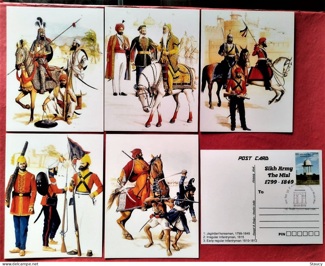 India WWI / SIKHISM "Sikh Army – The Misl 1799-1849" - Indians In First World War Complete Set Of 10 Picture Post Cards - Covers & Documents