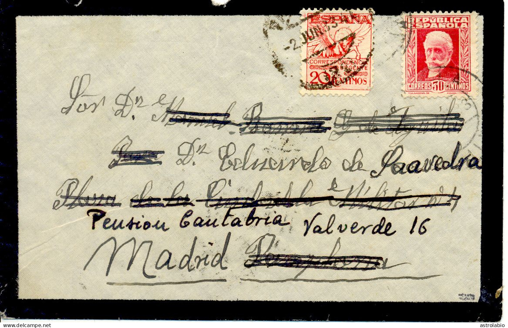 Pamplona A Madrid 1933 Carta Por URGENTE Dorso Ambulante Y Llegada Edifil 676 Ver 2 Scan - Special Delivery