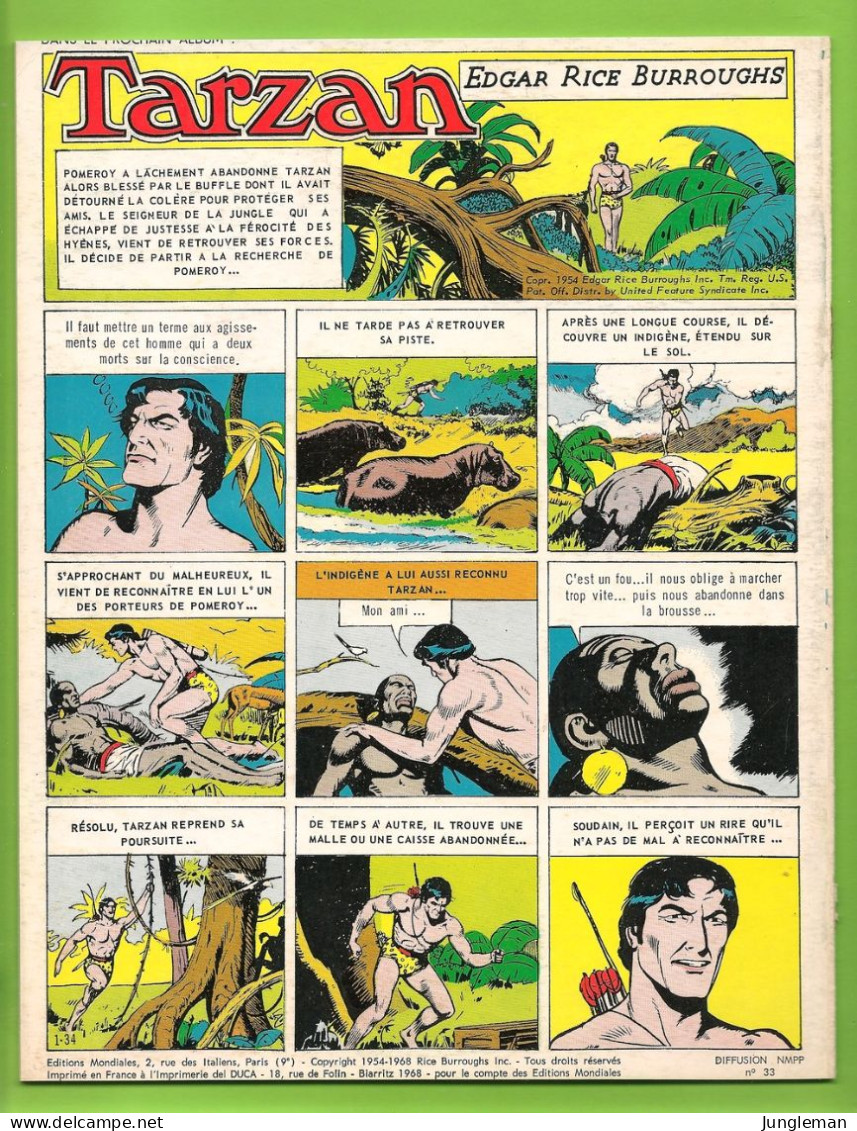 Tarzan N°33 - Tout En Couleurs - Dessins John Celardo - Editions Mondiales - Del Duca à Paris - 1968 - Extrait D'album - Tarzan
