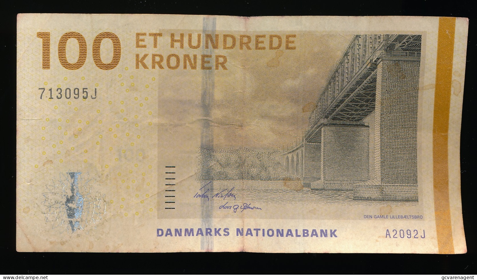 DANMARKS NATIONALBANK 100 ET HUNDREDE KRONER  SERIE 2009  713095J     USED CONDITION   2 SCANS - Danemark