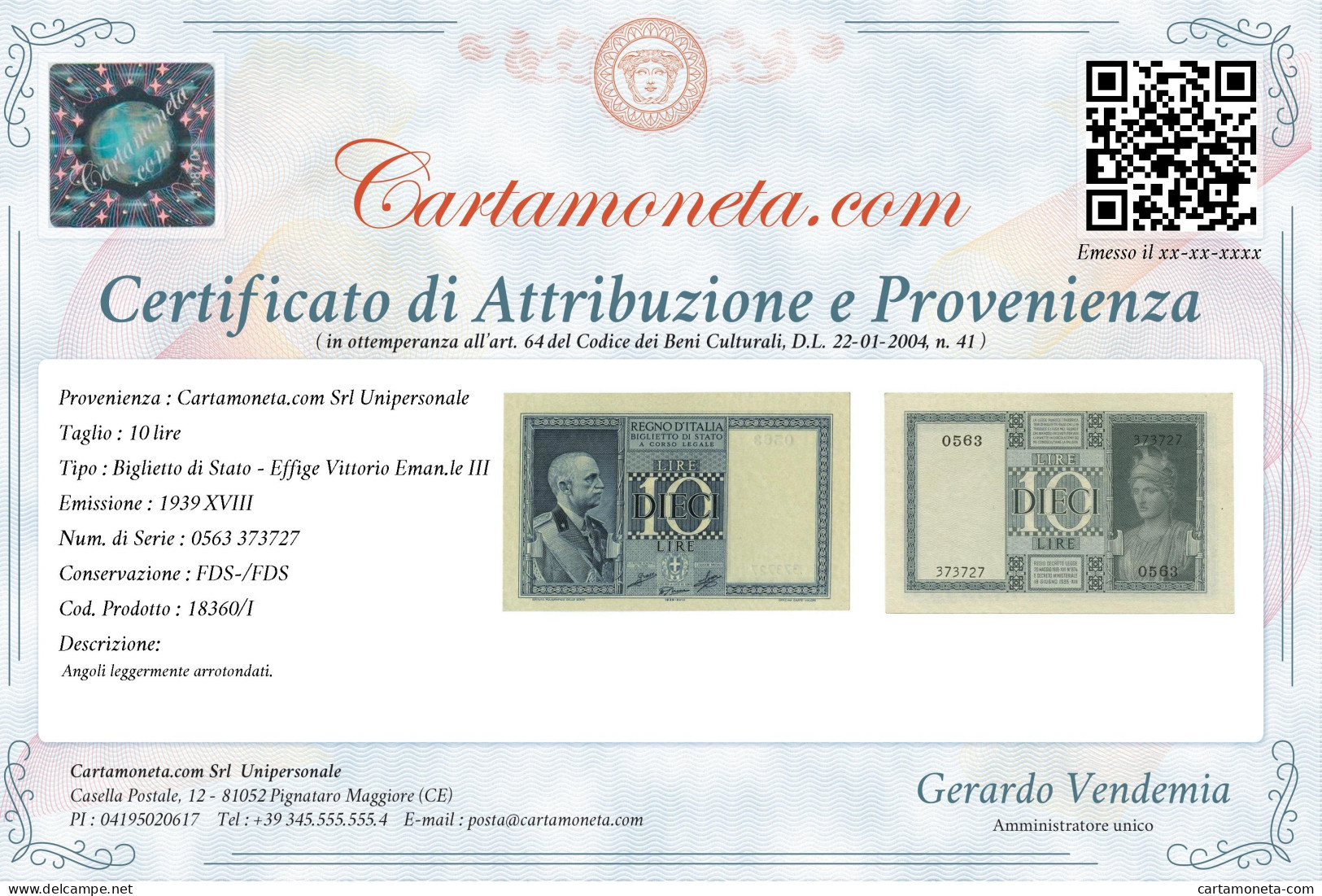 10 LIRE BIGLIETTO DI STATO VITTORIO EMANUELE III FASCIO 1939 XVIII FDS-/FDS - Andere