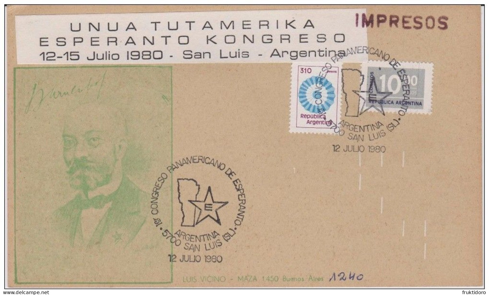 AKEO 03 Esperanto Card Unua Tutamerika Kongreso De Esperanto En Argentino 1980 - Esperanto