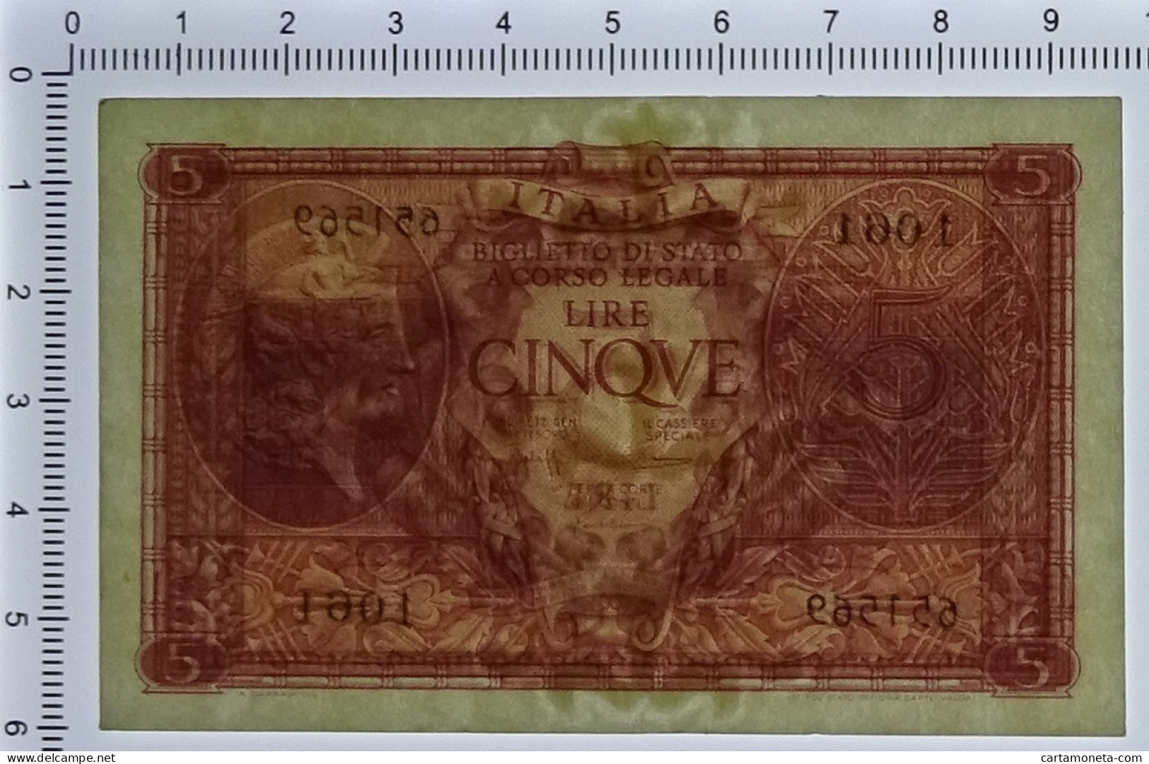 5 LIRE BIGLIETTO STATO ATENA LUOGOTENENZA UMBERTO CAVALLARO 23/11/1944 FDS-/FDS - Regno D'Italia - Altri