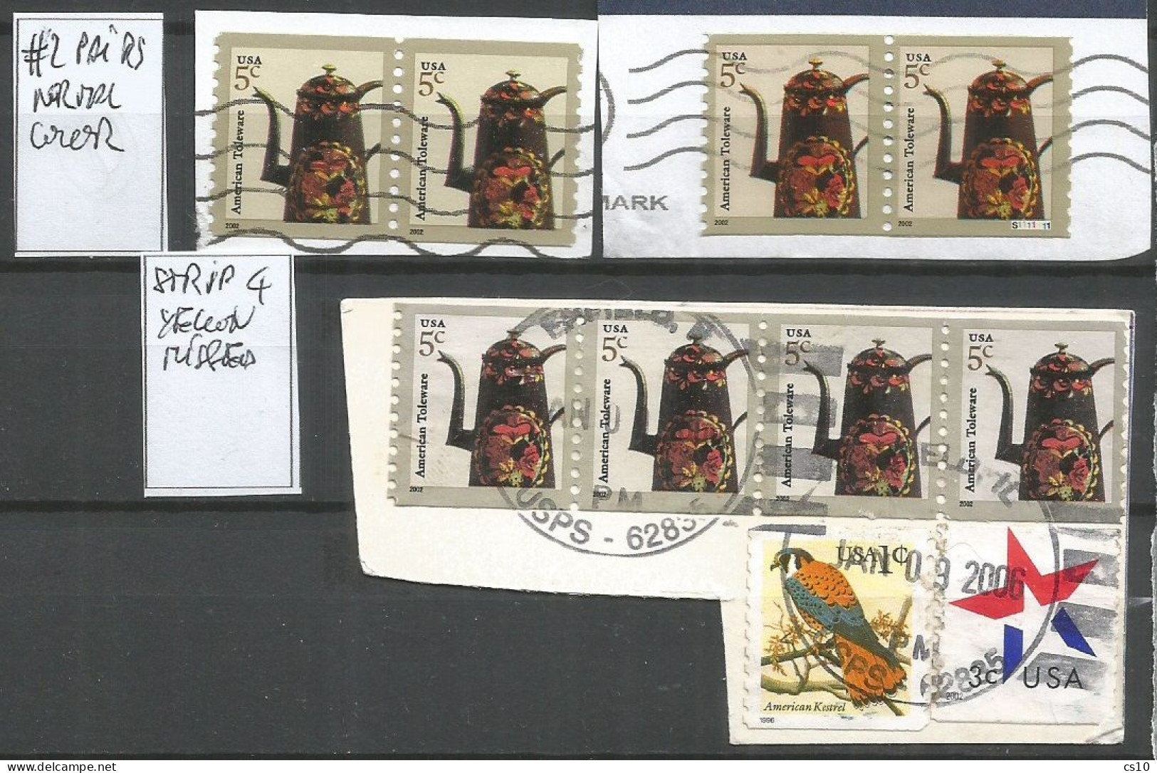 USA 2002 American Toleware C.5 COIL : 2 Pairs + Strip4 Pcs ON-Piece In Different Colors SC.#3612 - Nice Variety - Ruedecillas