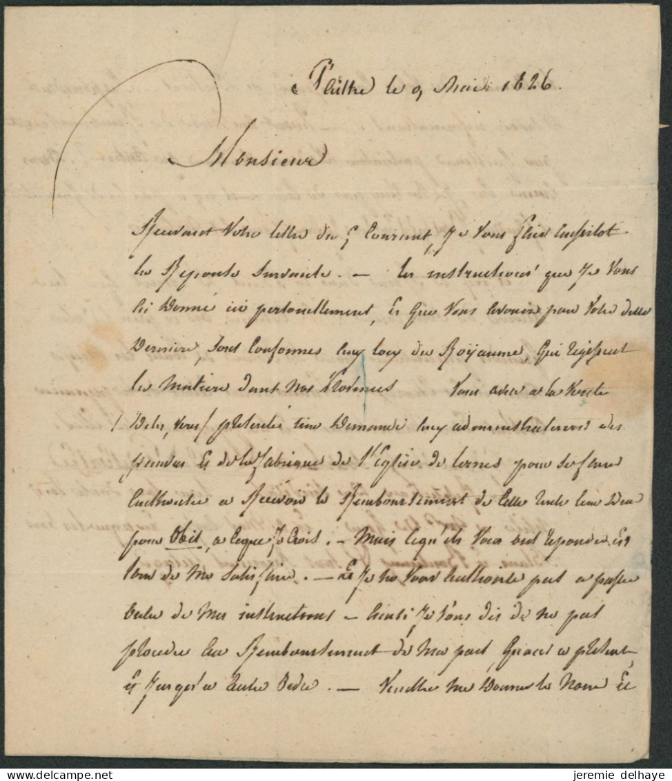 Précurseur - LAC Datée De ? (Origine à Déterminée, 1826) + Obl Linéaire HOEI, Port "4" > Fontaine-l'évêque - 1621-1713 (Spaanse Nederlanden)