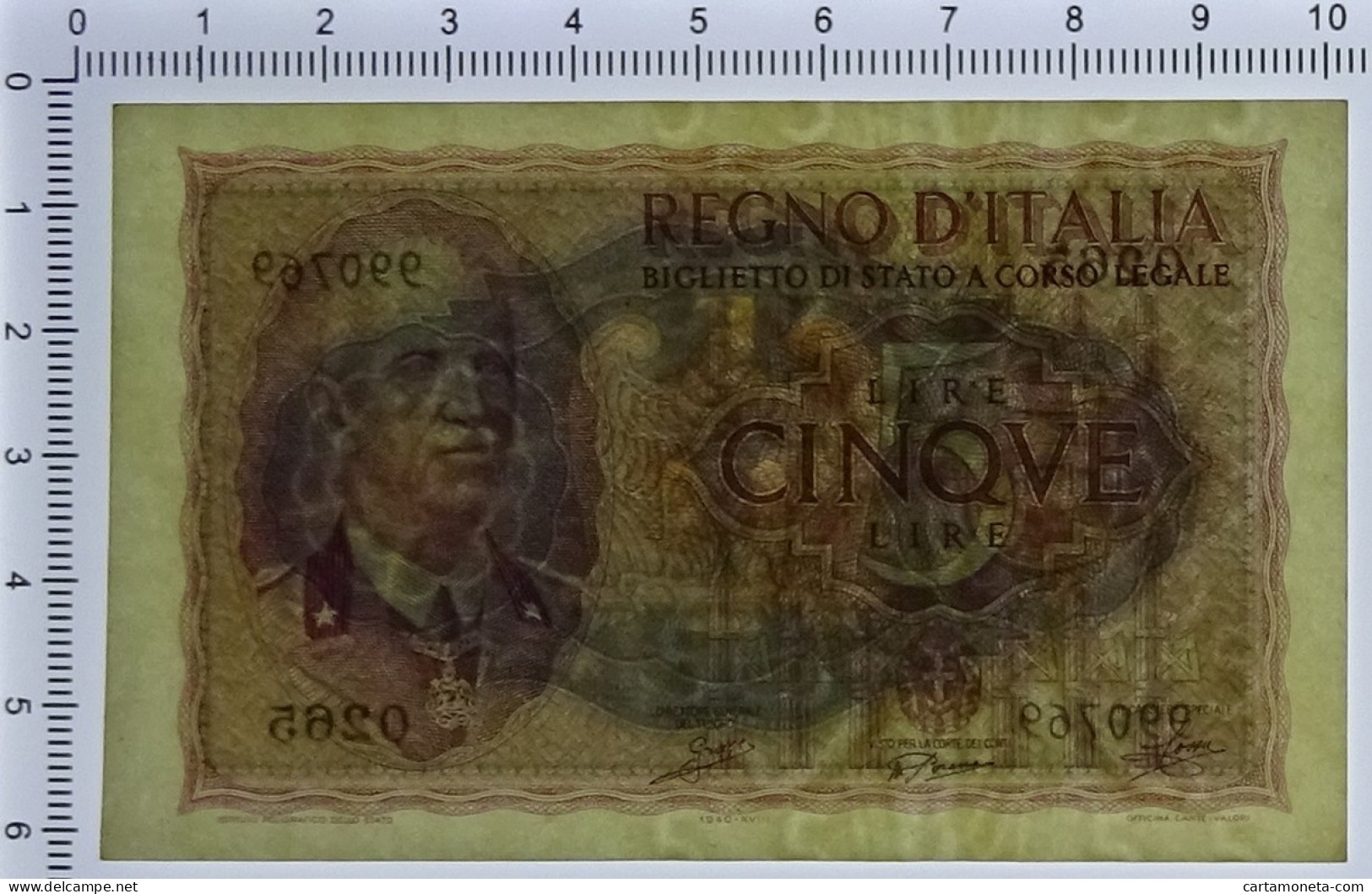 5 LIRE BIGLIETTO DI STATO VITTORIO EMANUELE III FASCIO 1940 XVIII QFDS - Andere