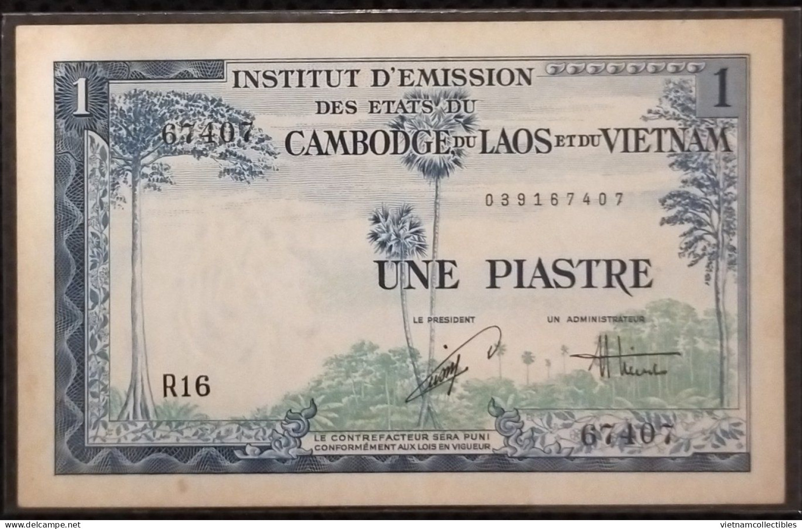 Indochine Indochina Vietnam Viet Nam Laos Cambodia 1 Piastre AU Banknote Note 1954 - Pick # 105 / 2 Photos - Indochine