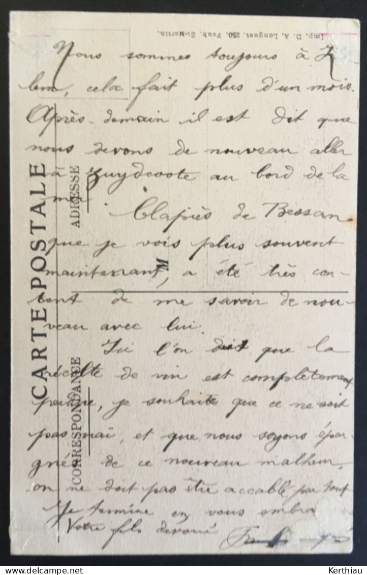 Hondschoote / Hondshoote - 5 CPA. Circulées 1915. Correspondance INTERESSANTE (soldat Muletier) à Ses Parents - Hondshoote