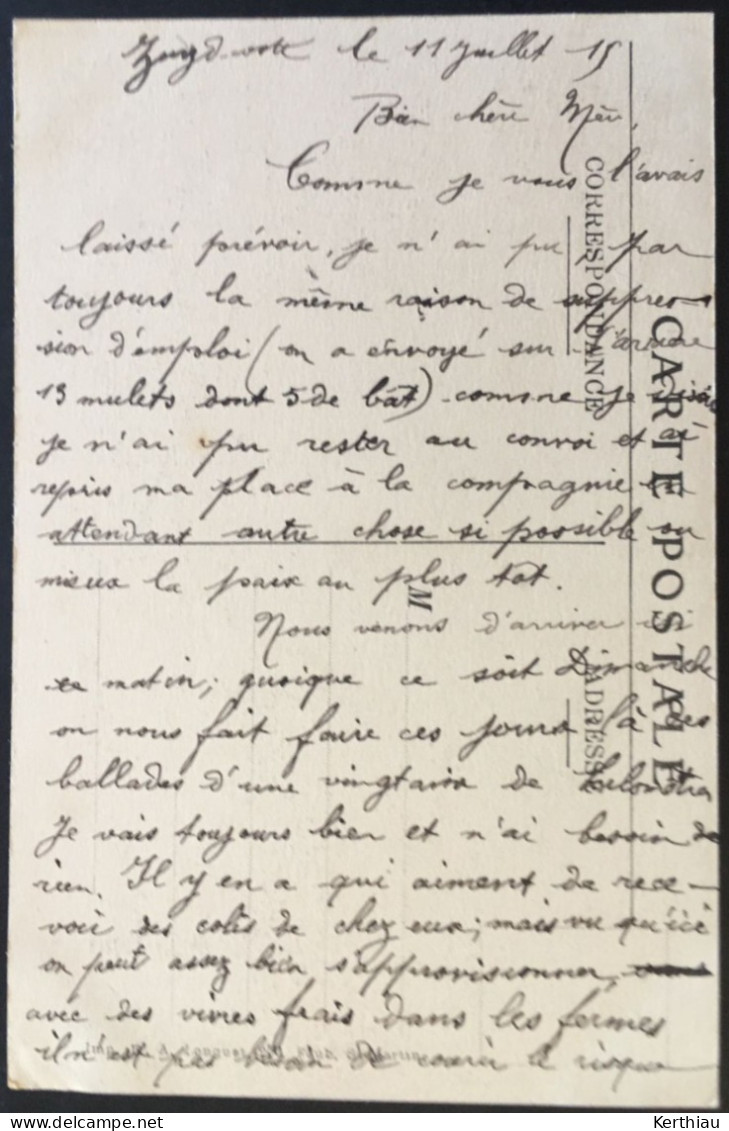 Hondschoote / Hondshoote - 5 CPA. Circulées 1915. Correspondance INTERESSANTE (soldat muletier) à ses parents