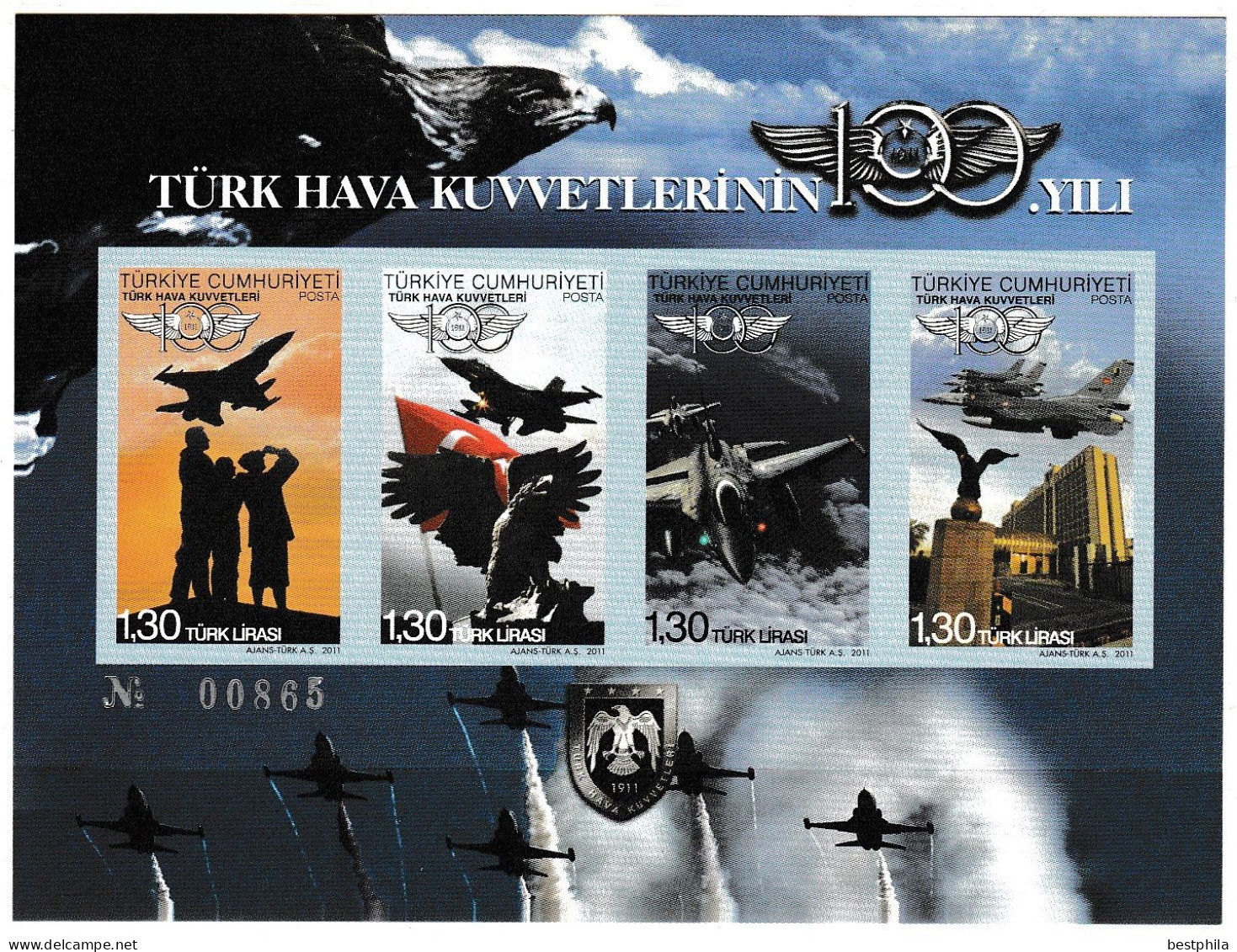 Turkey, Türkei -  2011 - 100th Year Of Turkish Air Force - 1.Mini S/Sheet & With Serial Numbers (İmp.) ** MNH - Nuovi