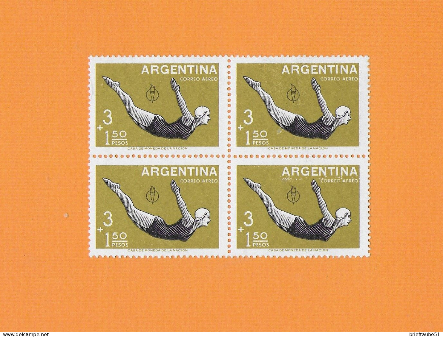 ARGENTINIEN  1959  MNH (**)  Mi.-Nr. 710 (Viererblock) = SPORT: Wasserspringen = - High Diving