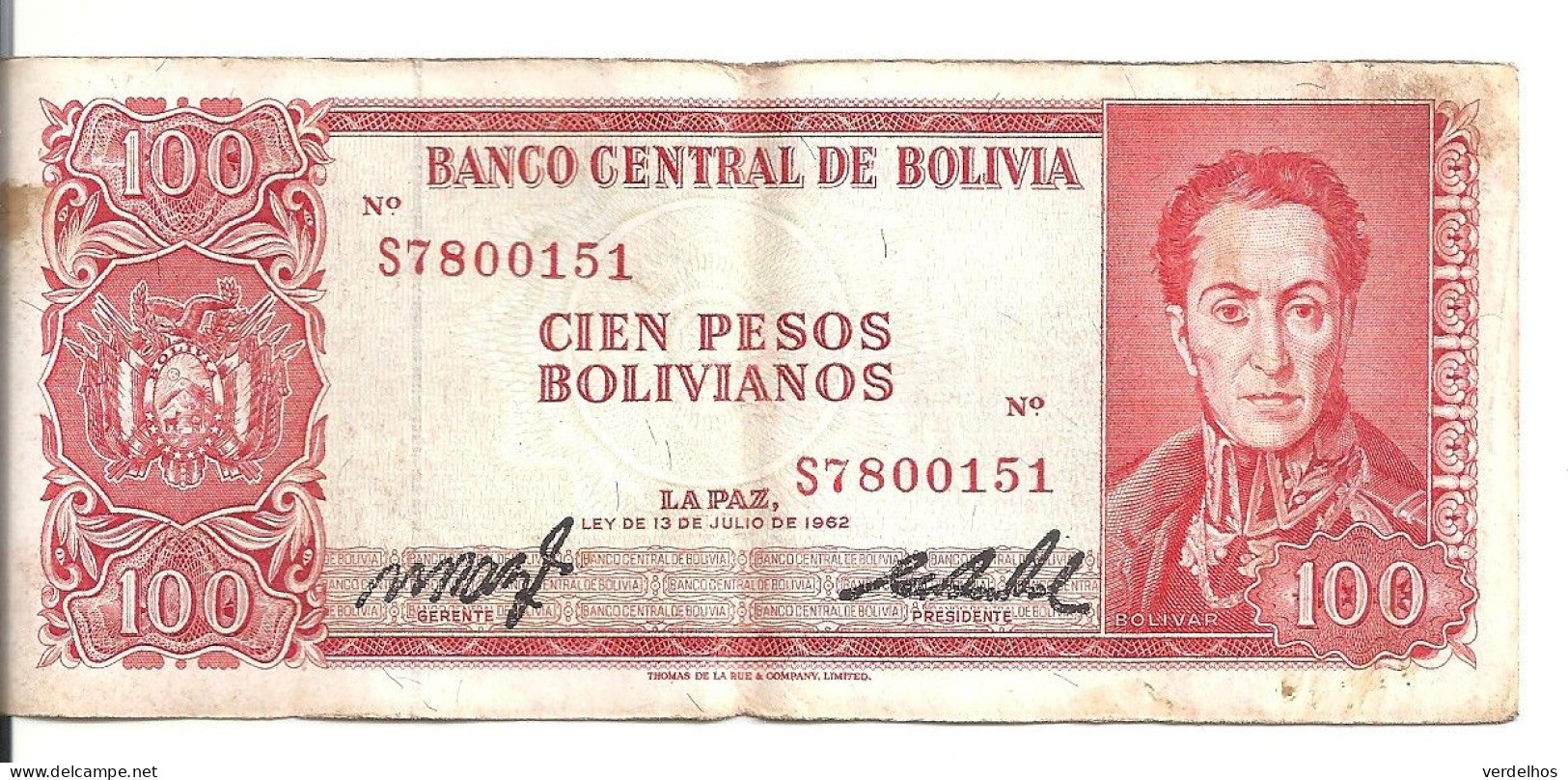 BOLIVIE 100 PESOS L.1962 VF P 163 - Bolivië