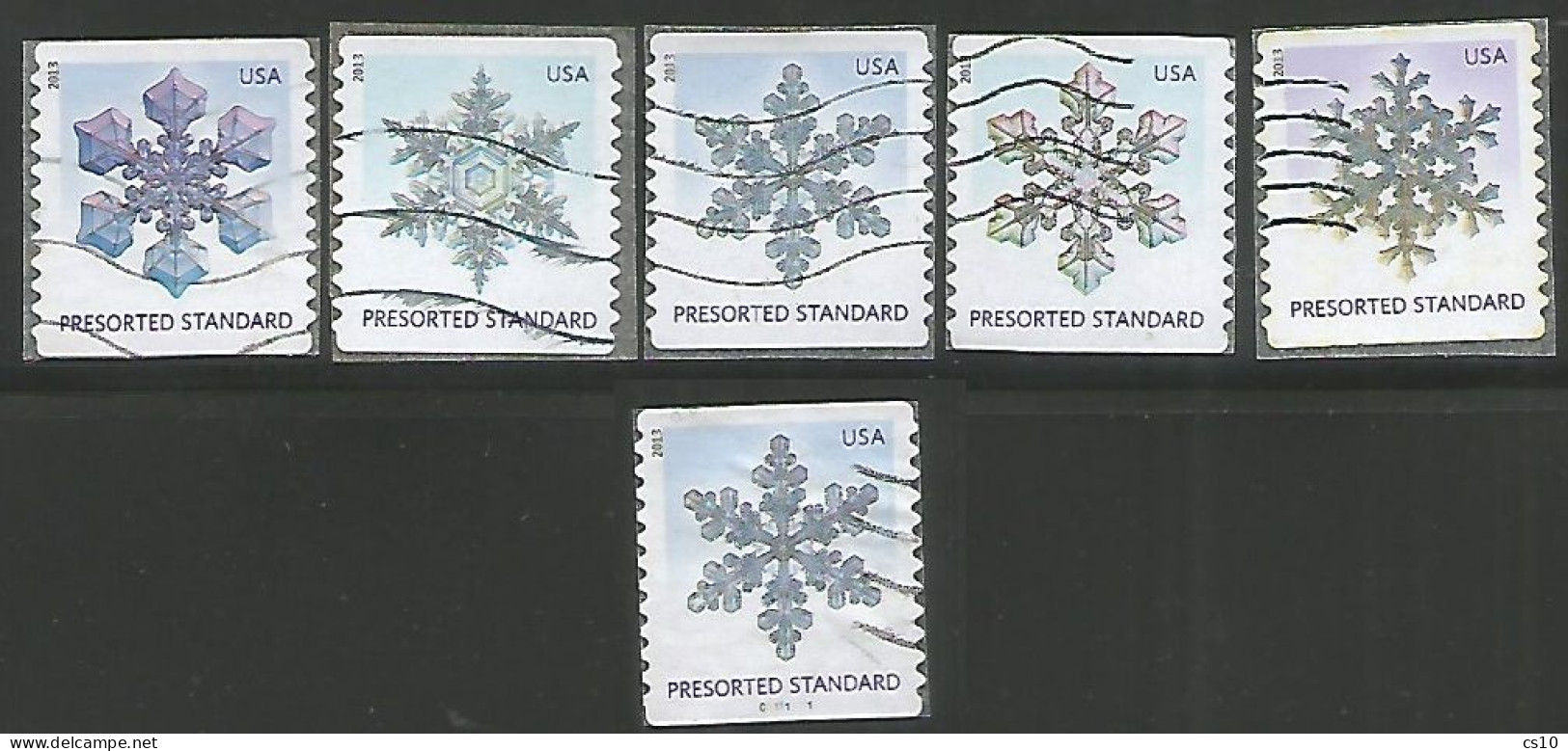 USA 2013 Snowflakes Presorted Standard SC.# 4808/12 Cpl 5v Set REALLY Used + SC. # 4810 With Coil Number REALLY Used - Coils (Plate Numbers)