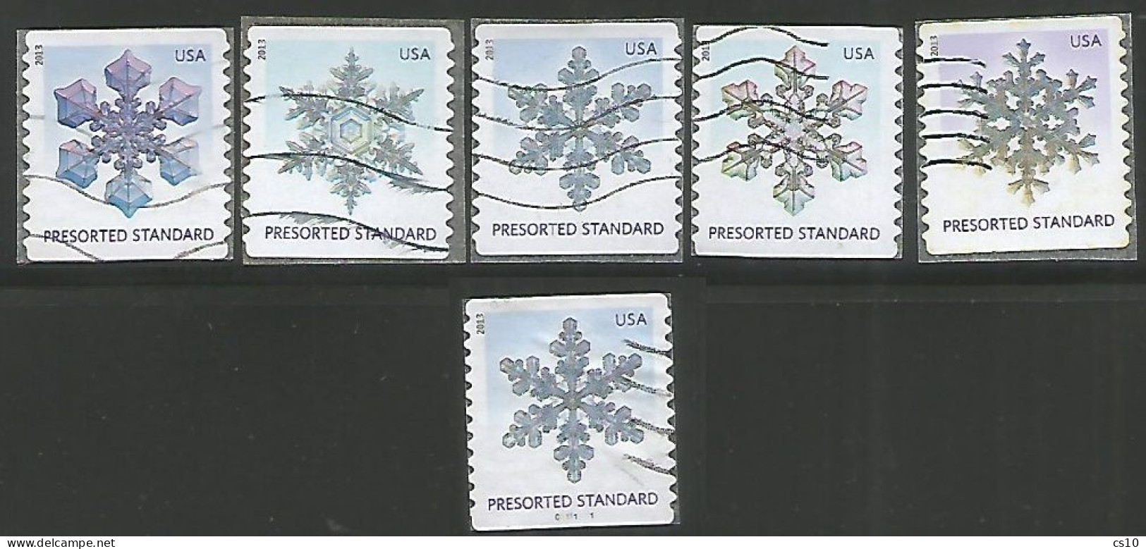 USA 2013 Snowflakes Presorted Standard SC.# 4808/12 Cpl 5v Set REALLY Used + SC. # 4810 With Coil Number REALLY Used - Strips & Multiples