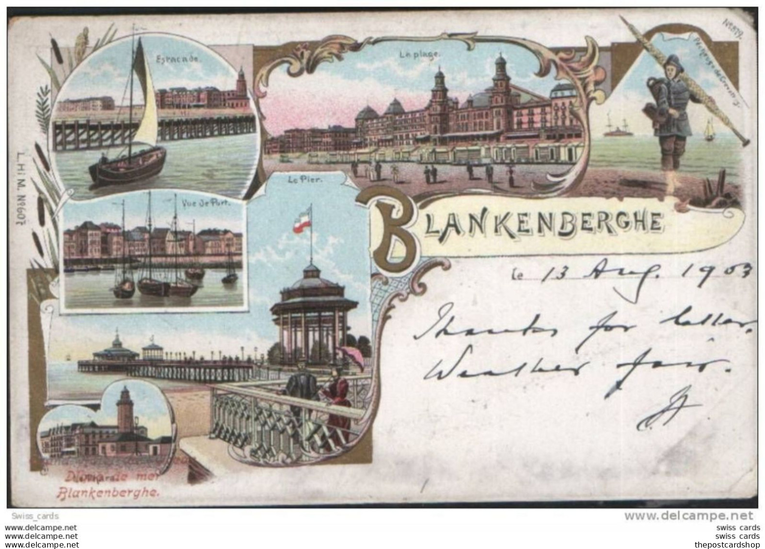 CPA Belgium BLANKENBERGHE Sur Mer - Litho Kaart - LHM N° 607? USED 1903 Early Stamp Removed Chromo - Blankenberge