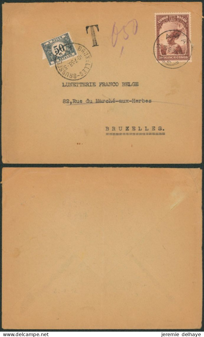 Congo Belge - N°177 Sur Lettre Expédié De Aba (1939) > Bruxelles. Affranch. Inssufissant, Taxé à 50ctm ! - Covers & Documents