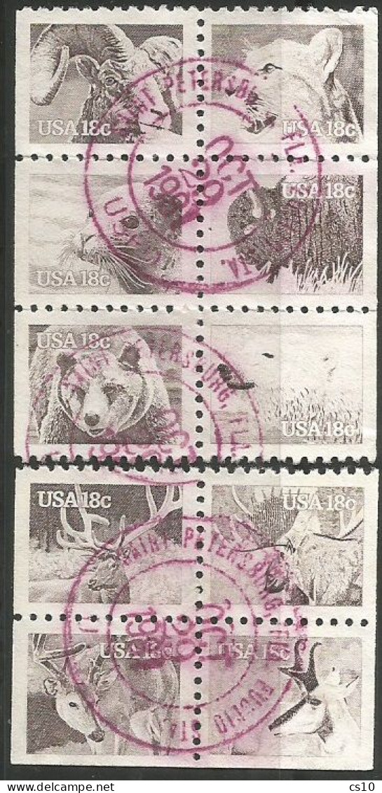 USA 1981 American Wildlife SC # 1880/89  Complete 10v Set In Booklet Pane BISECTED - VFU 1981 - Strips & Multiples