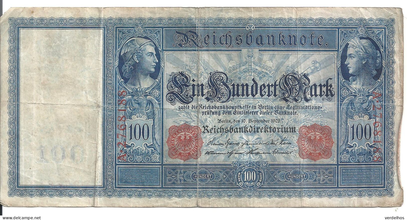 ALLEMAGNE 100 MARK 1909 VF P 38 - 100 Mark