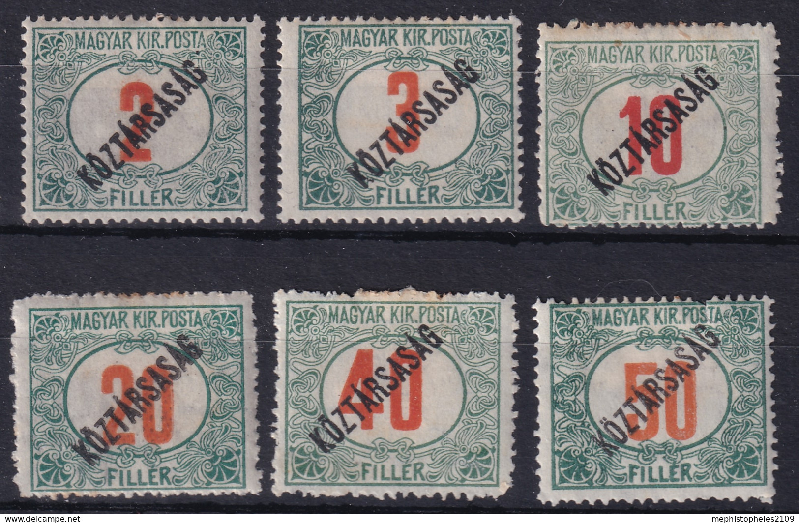 HUNGARY 1918/19 - MLH - Sc# J45-J50 - Complete Set - Taxe - Segnatasse