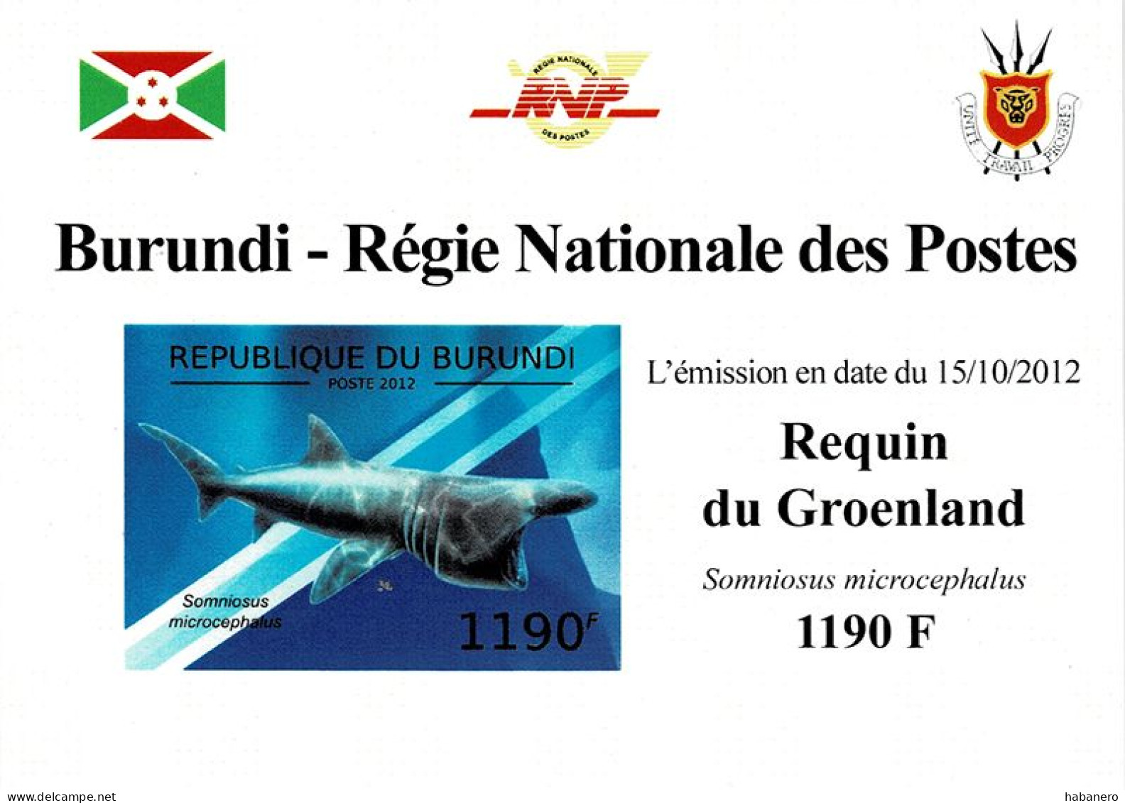BURUNDI 2012 Mi 2636B GREENLAND SHARK MINT IMPERFORATED MINIATURE SHEET ** - Blocs-feuillets