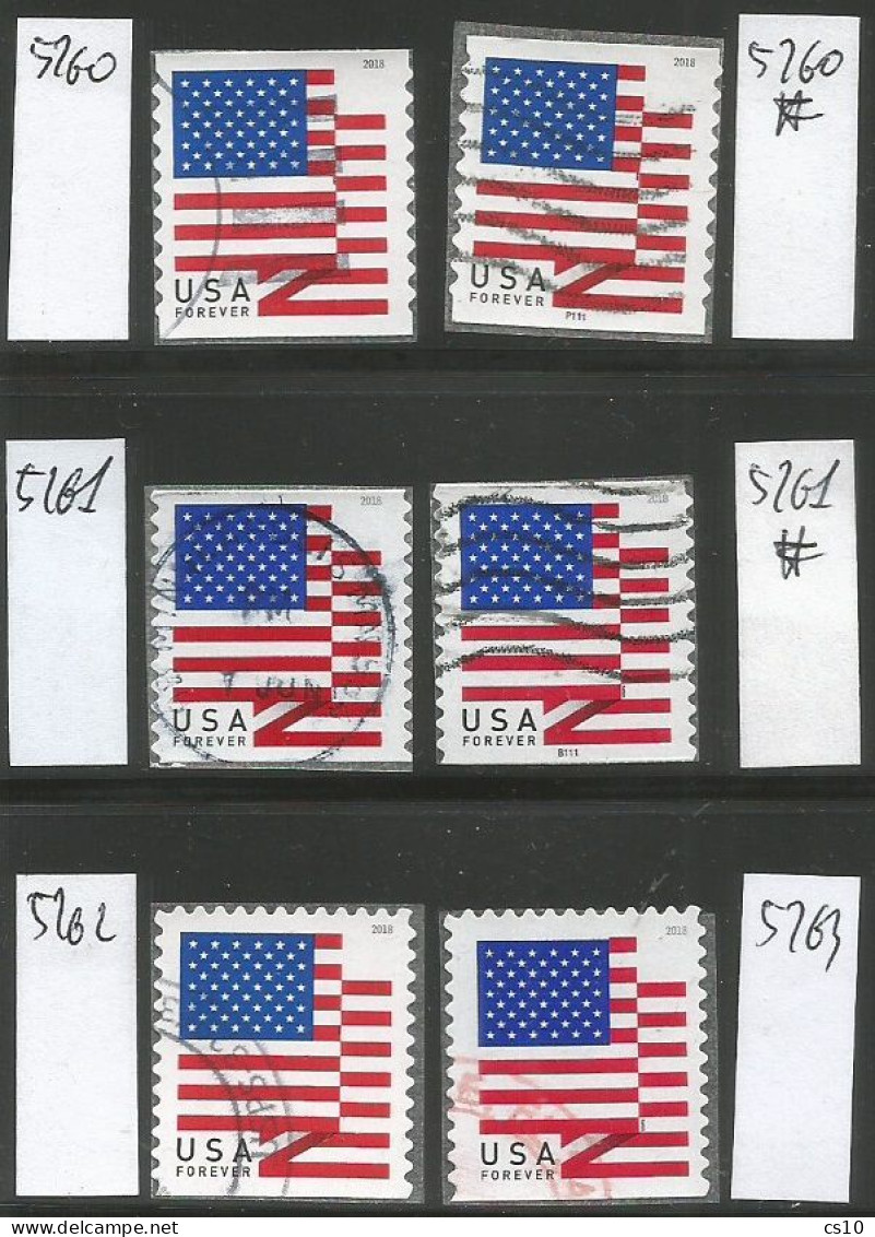 USA 2018 National Flag Micro USPS Forever Rate - Cpl 4v Set SC.#5260/63 In VFU Condition + Cpils With PLATE # !!!!! - Ruedecillas (Números De Placas)