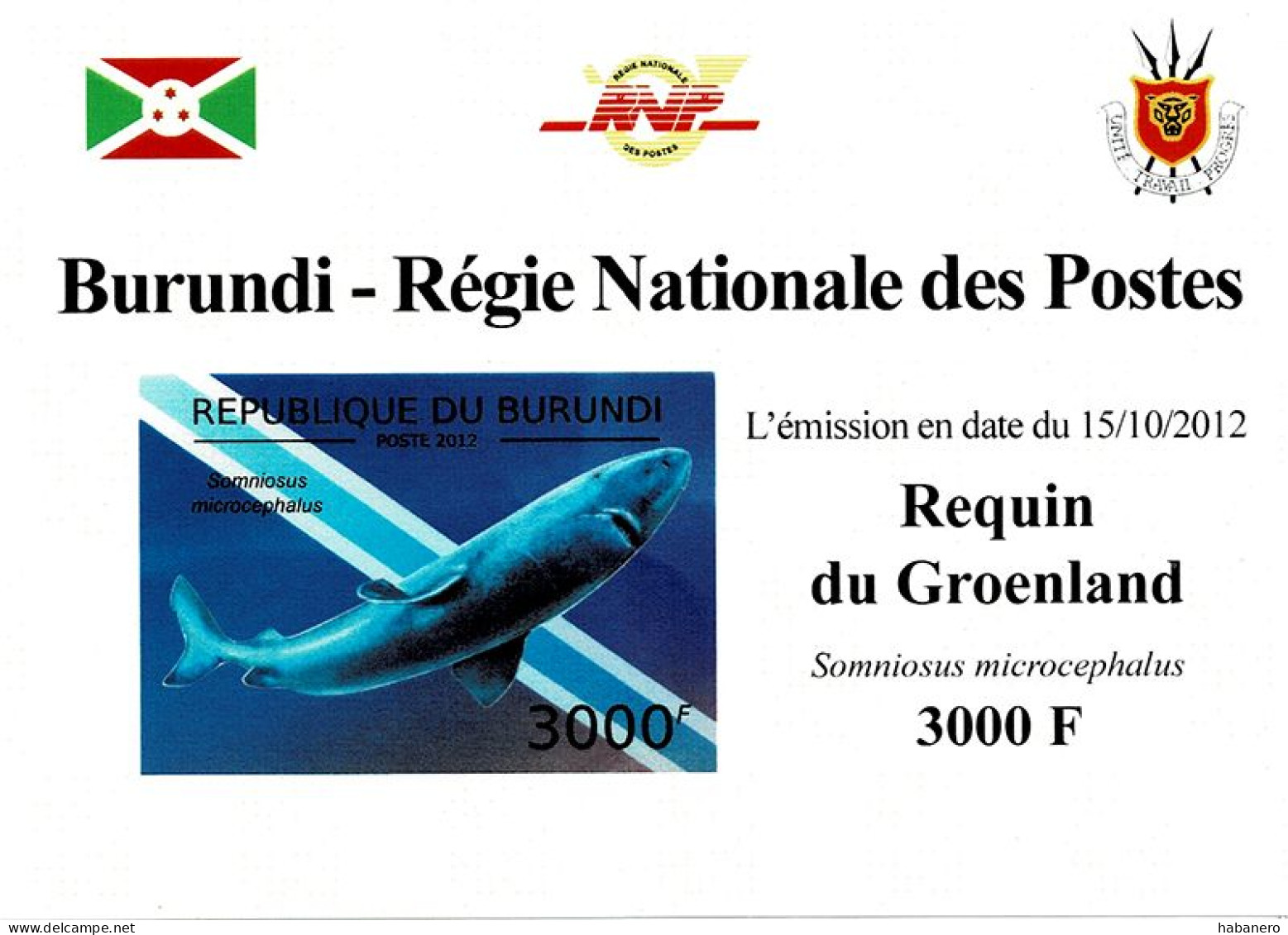 BURUNDI 2012 Mi 2638B GREENLAND SHARK MINT IMPERFORATED MINIATURE SHEET ** - Blocchi & Foglietti