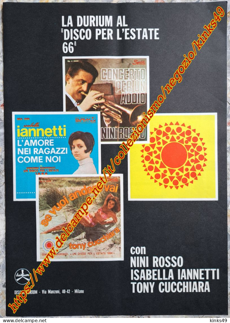 B241> < NINI ROSSO / ISABELLA IANNETTI / TONY CUCCHIARA > Pagina Pubblicità  DURIUM 1966 - Objets Dérivés