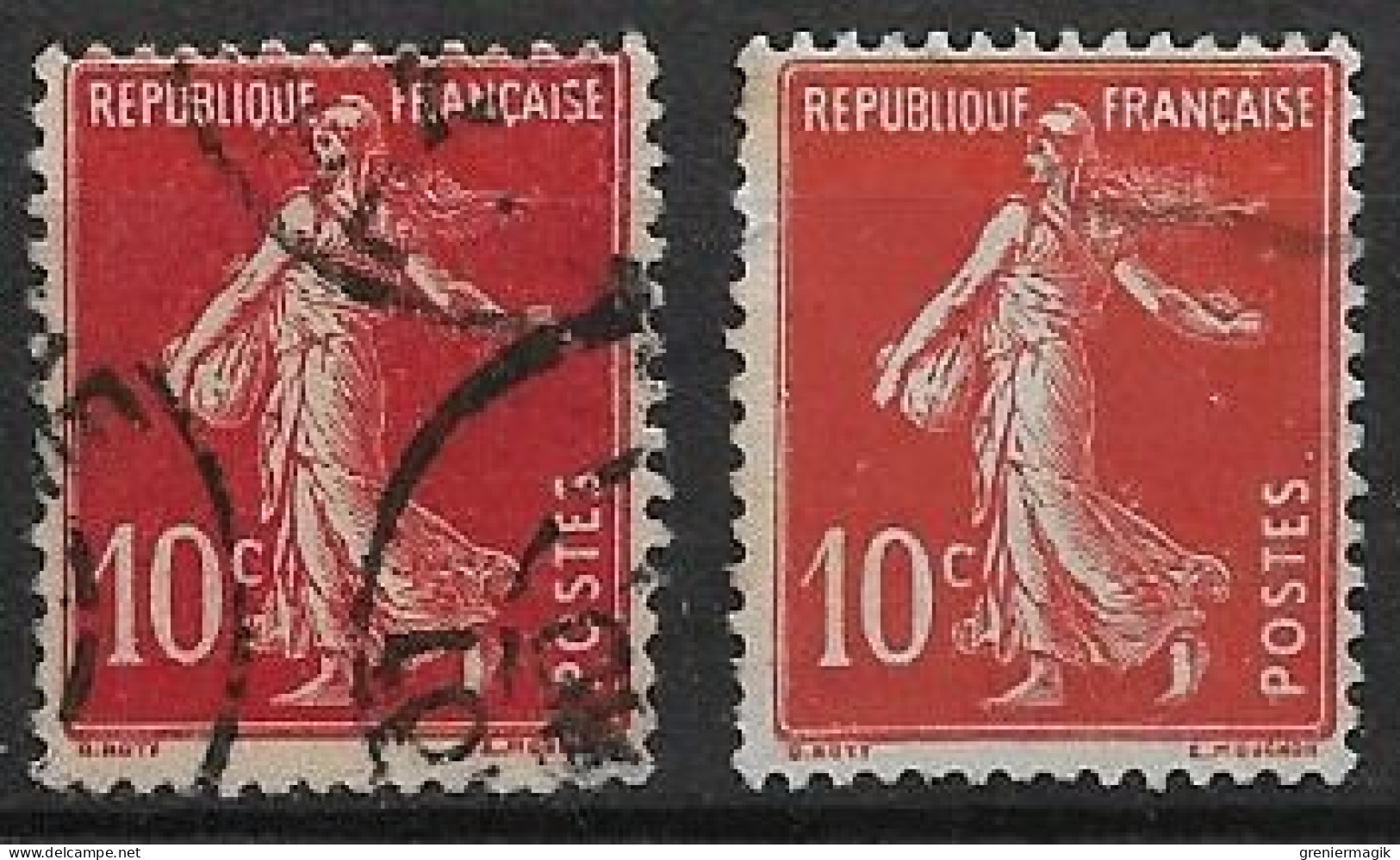 France Semeuse 10c N°138c Rouge écarlate Oblitéré - Gebraucht